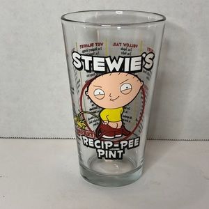 Family Guy Stewie’s Recip-Pee glass with 8 drink recipes on the side